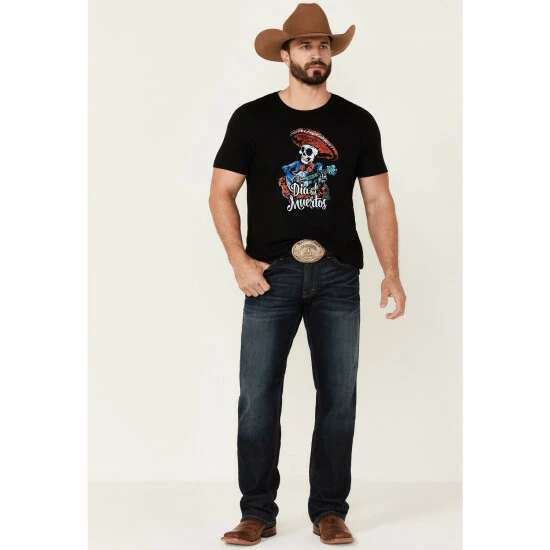 Best Pirce π Moonshine Spirit Men's Dia De Las Muertos Graphic Short Sleeve T-Shirt Black βοΈ - Image 2