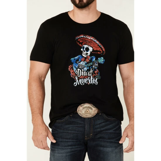 Best Pirce π Moonshine Spirit Men's Dia De Las Muertos Graphic Short Sleeve T-Shirt Black βοΈ - Image 3