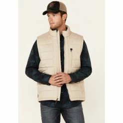 Buy ✨ Moonshine Spirit Solid Taupe Pine Straw Quilt Zip-Front Nylon Vest For Men ❤️