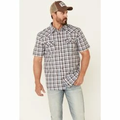 Best deal 🌟 Moonshine Spirit Men's Fence Post Plaid Short Sleeve Snap Western 👚 Shirt White ❤️