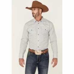 Promo ⌛ Moonshine Spirit Men's Route 95 Mini Floral Print Long Sleeve Snap Western 👚 Shirt White 🧨