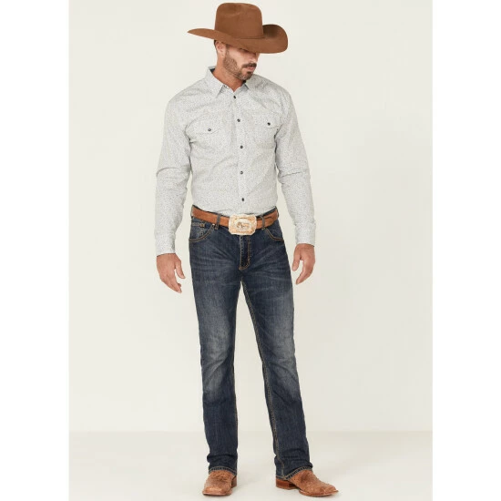 Promo β Moonshine Spirit Men's Route 95 Mini Floral Print Long Sleeve Snap Western π Shirt White 𧨠- Image 2