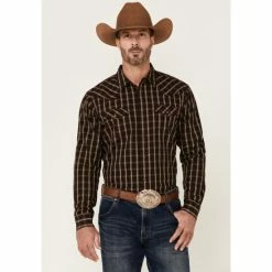 New ✨ Moonshine Spirit Men's Mahogany Plaid Long Sleeve Snap Western 👕 Shirt Burgundy ⭐