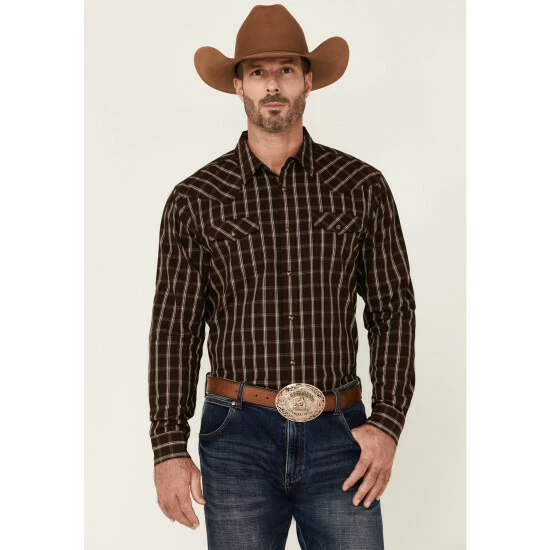 New β¨ Moonshine Spirit Men's Mahogany Plaid Long Sleeve Snap Western π Shirt Burgundy β