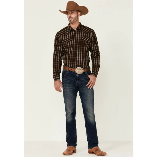 New β¨ Moonshine Spirit Men's Mahogany Plaid Long Sleeve Snap Western π Shirt Burgundy β - Image 2