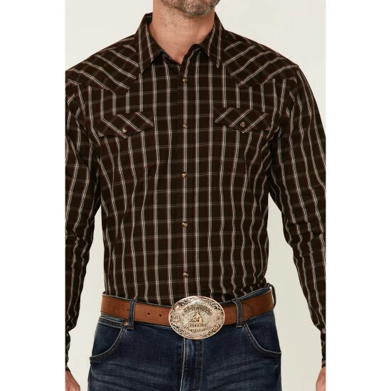 New β¨ Moonshine Spirit Men's Mahogany Plaid Long Sleeve Snap Western π Shirt Burgundy β - Image 3
