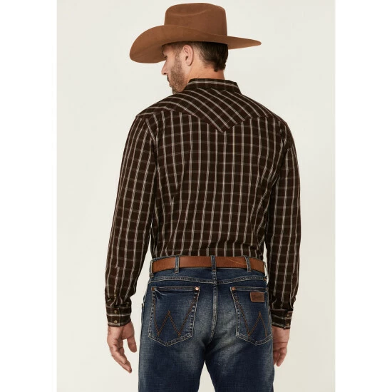 New β¨ Moonshine Spirit Men's Mahogany Plaid Long Sleeve Snap Western π Shirt Burgundy β - Image 4