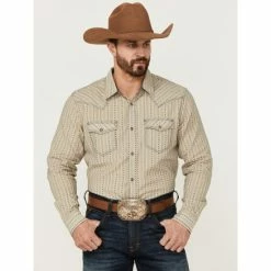 Wholesale ✔️ Moonshine Spirit Men's Dobby Stripe Long Sleeve Snap Western 👚 Shirt Tan ⌛