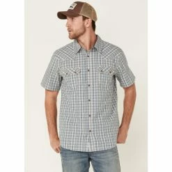 Cheapest ⭐ Moonshine Spirit Men's Santa Fe Dobby Plaid Short Sleeve Snap Western 👕 Shirt Tan 🔔