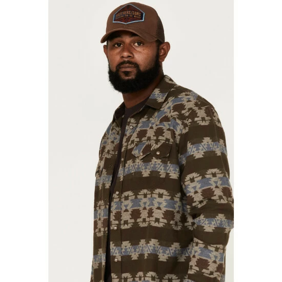 Budget π€© Moonshine Spirit Men's Hunter Southwestern Print Snap Western Flannel π Shirt Brown π - Image 2