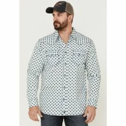 Best Sale 🌟 Moonshine Spirit Men's Southwestern Geo Print Long Sleeve Snap Western 👕 Shirt Ivory 🛒
