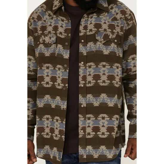 Budget π€© Moonshine Spirit Men's Hunter Southwestern Print Snap Western Flannel π Shirt Brown π - Image 3