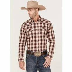 Budget 🧨 Moonshine Spirit Men's Apache Dobby Plaid Long Sleeve Snap Western 👕 Shirt Cream 👍