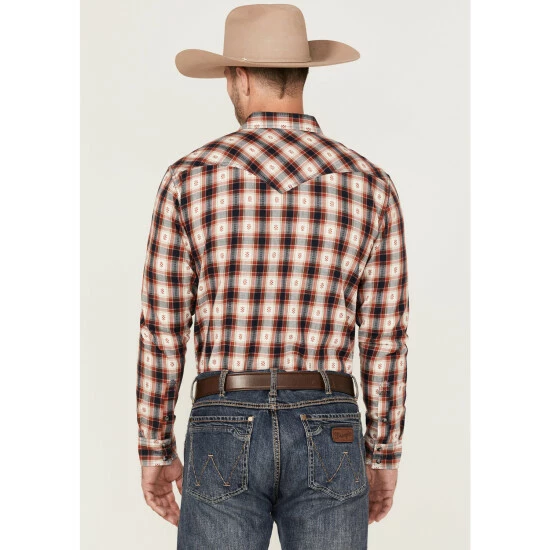 Budget 𧨠Moonshine Spirit Men's Apache Dobby Plaid Long Sleeve Snap Western π Shirt Cream π - Image 4