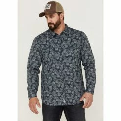 Best Pirce 🧨 Moonshine Spirit Men's Amusement Large Paisley Print Long Sleeve Western 👕 Shirt Navy 😍