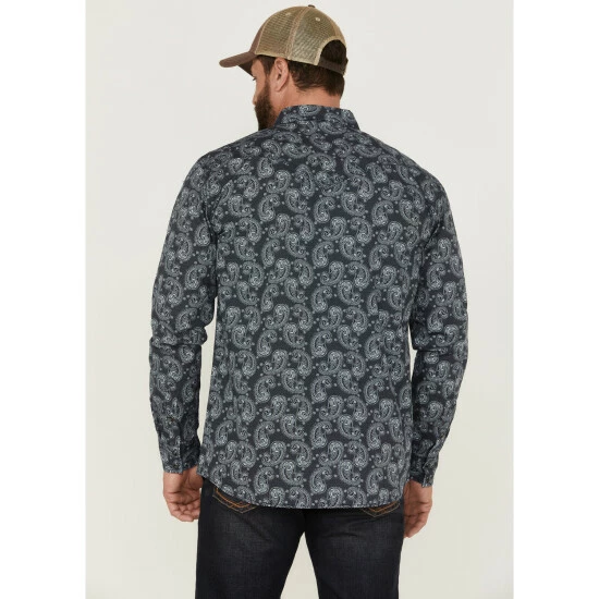 Best Pirce 𧨠Moonshine Spirit Men's Amusement Large Paisley Print Long Sleeve Western π Shirt Navy π - Image 4