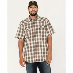 Best Sale 🛒 Moonshine Spirit Men's Twisted Barb Plaid Snap Western 👕 Shirt Brown ✔️