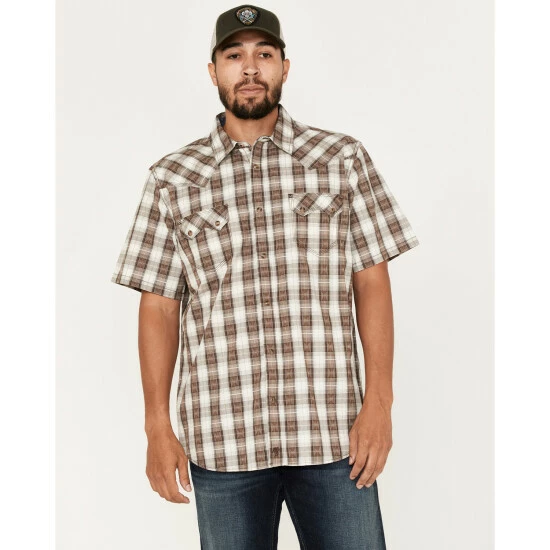 Best Sale π Moonshine Spirit Men's Twisted Barb Plaid Snap Western π Shirt Brown βοΈ