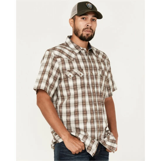 Best Sale π Moonshine Spirit Men's Twisted Barb Plaid Snap Western π Shirt Brown βοΈ - Image 2