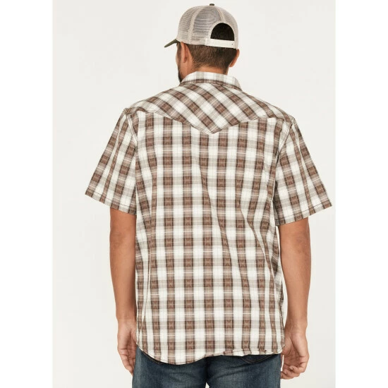 Best Sale π Moonshine Spirit Men's Twisted Barb Plaid Snap Western π Shirt Brown βοΈ - Image 4