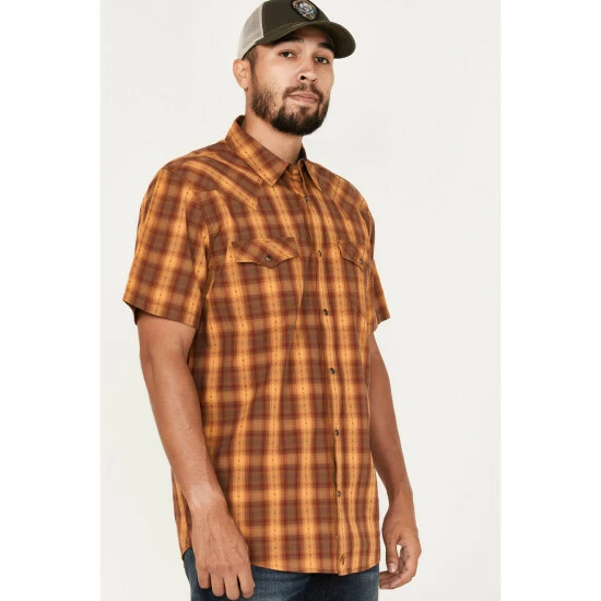Buy π Moonshine Spirit Men's Sunset Stroll Plaid Snap Western π Shirt Dark Yellow π― - Image 2