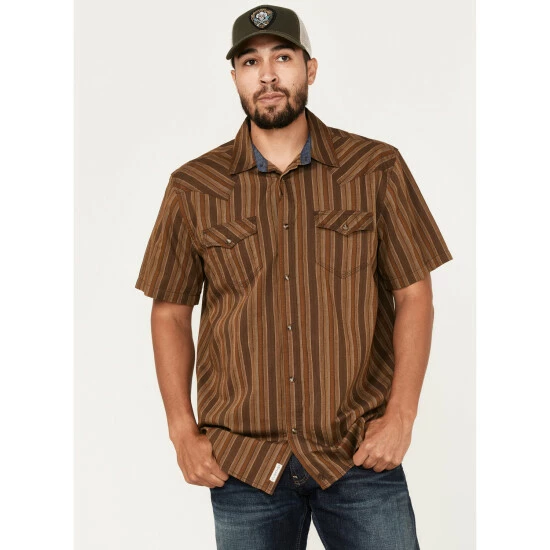 Hot Sale π₯° Moonshine Spirit Men's Paniolo Stripe Snap Western π Shirt Brown β
