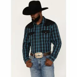 Outlet 🔔 Moonshine Spirit Men's Bandit Small Plaid Snap Western 👕 Shirt Black 👍