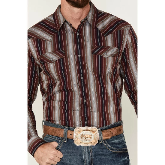 Hot Sale π Moonshine Spirit Men's The Vault Long Sleeve Snap Western π Shirt Burgundy β - Image 3